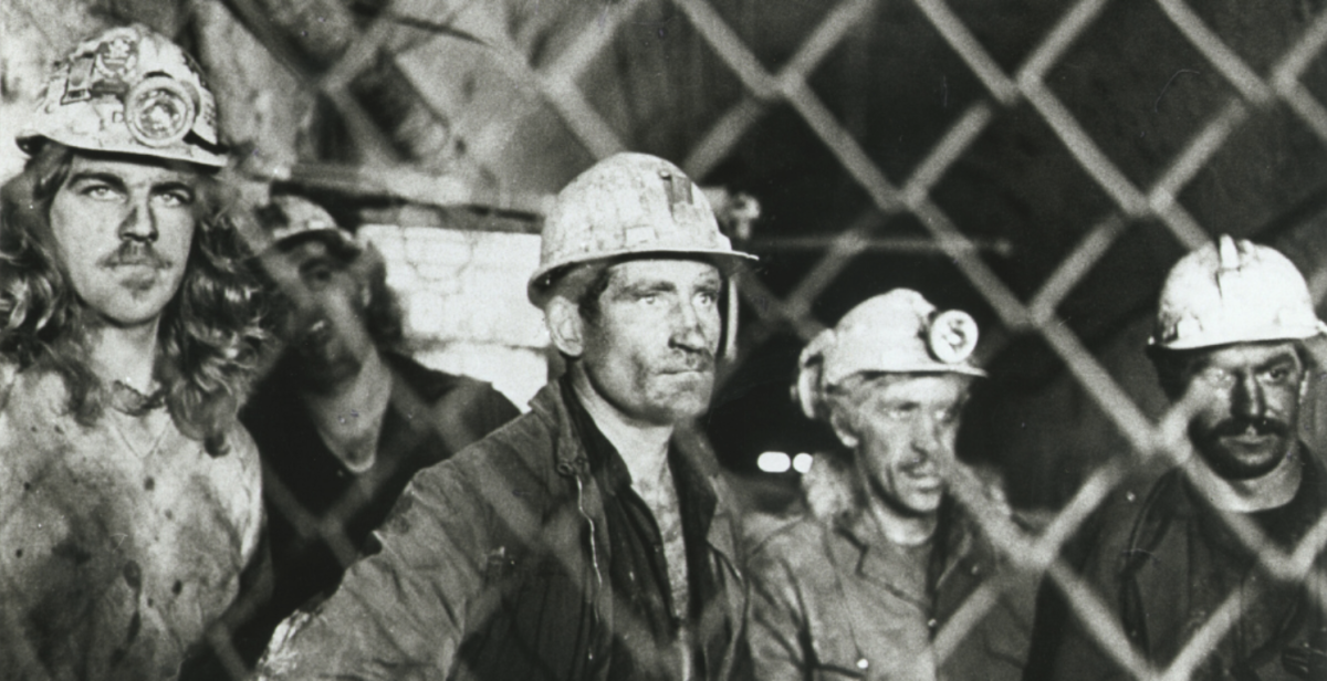 Black and white picture of miners